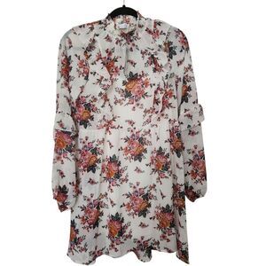 Kit plus Sky Womens Floral Sheer Long Sleeve Lined Knee Length Dress Med *DEFECT